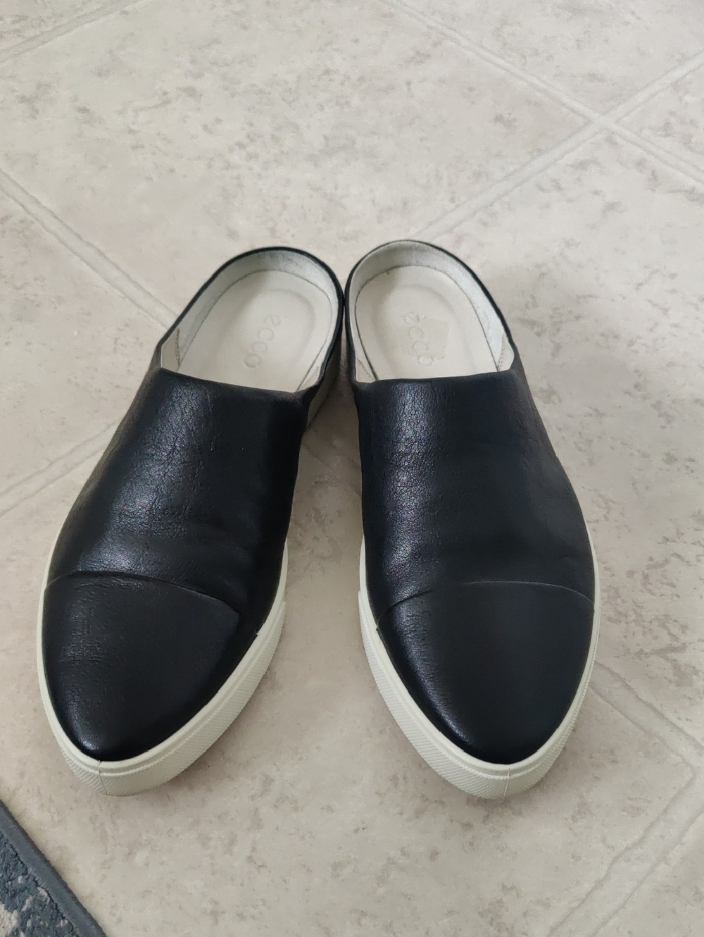 ECCO GILLIAN Black Leather Slip-On Loafers Mules White Sole Y2K Cottagecore Retr